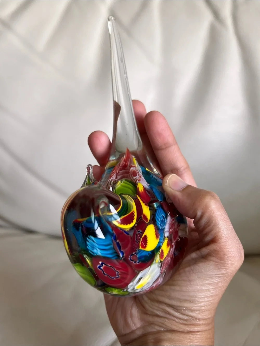 Murano Style Art Glass Bird Figurine Paperweight Colorful Millefiori